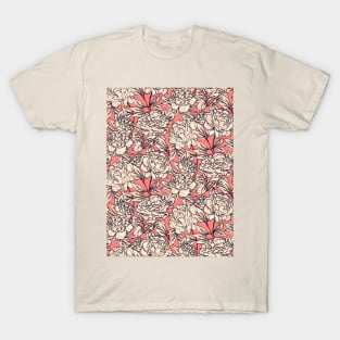 Coral and Peach Leopard Peonies T-Shirt